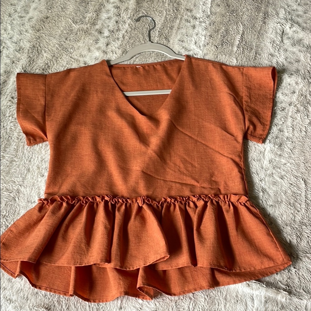 Rust Orange Peplum Top